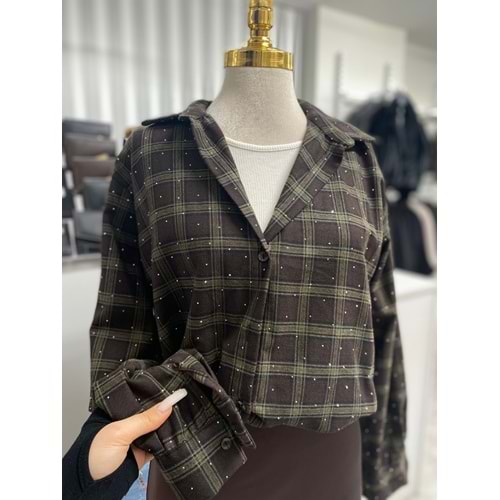 Pullu Kısa Gömlek 2175 - Acı Kahve - L