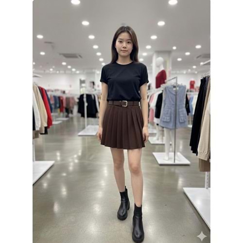 Pileli Süet Etek 580652 - Acı Kahve - L