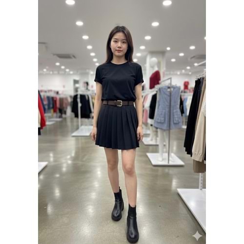 Pileli Süet Etek 580652 - Siyah - L