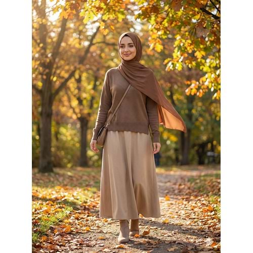 Bisiklet Yaka İnce Triko Kazak 10536 - Vizon - TEK BEDEN