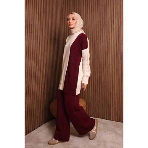 2 Renkli Triko Takım 7040 - Bordo - TEK BEDEN