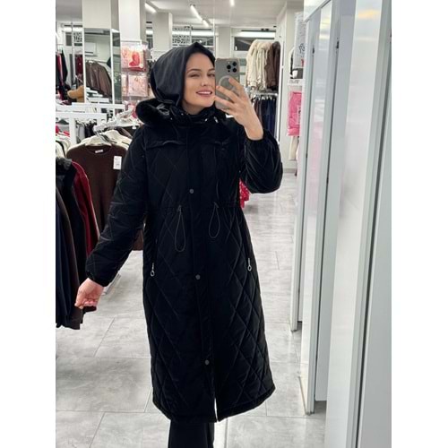 Baklava Desen Şişme Mont 1542 - Siyah - 48