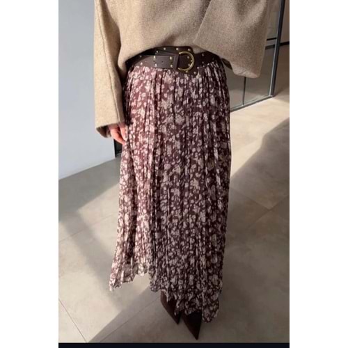 Çiçekli Şifon Etek 250651 - Acı Kahve - L