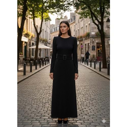 Kemer Detaylı Simli Elbise 32762 - Siyah - L - AZRA07604-59745