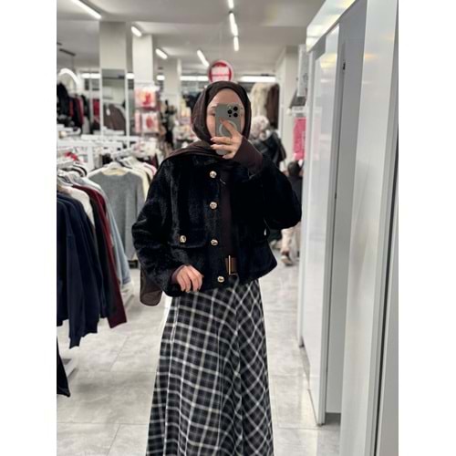 Cepli Kürk Ceket 1005146 - Siyah - XL - AZRA07606-59761