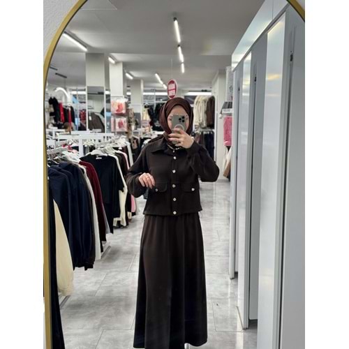 Kesik Detaylı Etekli Takım 35950 - Acı Kahve - L - AZRA07609-59771