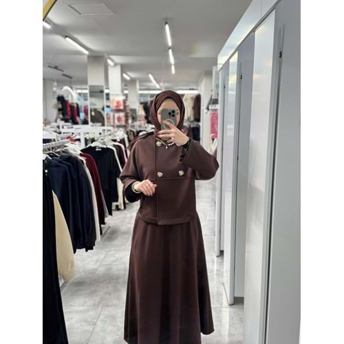 Yarasa Kol Gold Düğmeli Takım 35946 - Acı Kahve - L - AZRA07610-59778