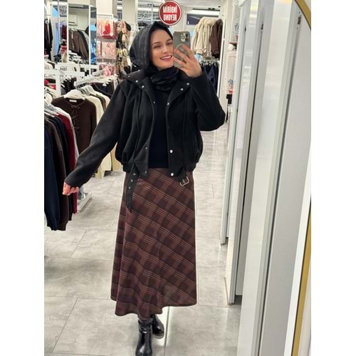 Çaprazlı Ekose Etek 1416 - Acı Kahve - 40 - AZRA07628-59864