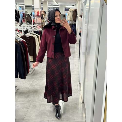 Çaprazlı Ekose Etek 1416 - Kırmızı - 38 - AZRA07628-59893