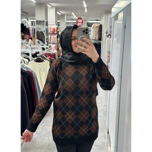 Küçük Baklava Desen Triko 3299 - siyah kahve - TEK BEDEN