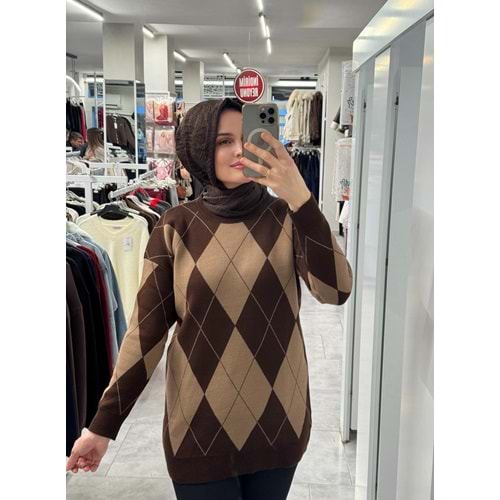 Baklava Desen Triko 3027 - Acı Kahve - TEK BEDEN