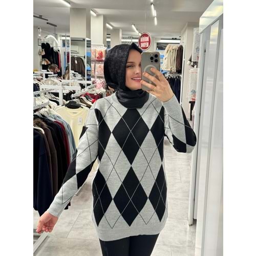 Baklava Desen Triko 3027 - Gri Siyah - TEK BEDEN