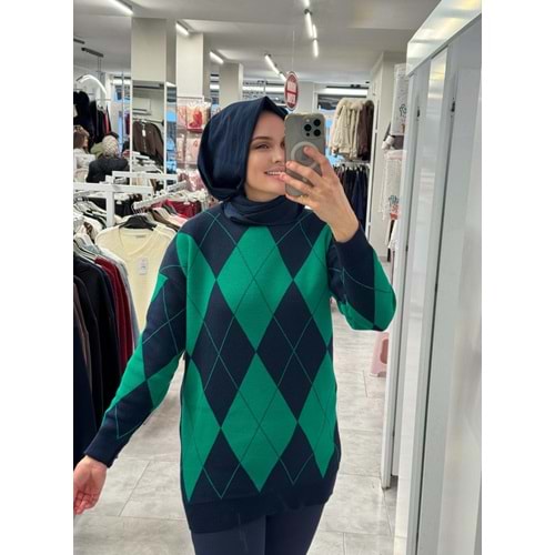 Baklava Desen Triko 3027 - Lacivert Yeşil - TEK BEDEN