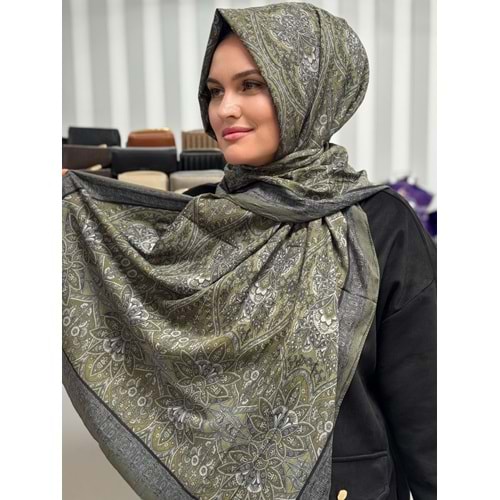 Küçük Etnik Desen Şal 1346 - Haki - TEK BEDEN - AZRA07682-60055