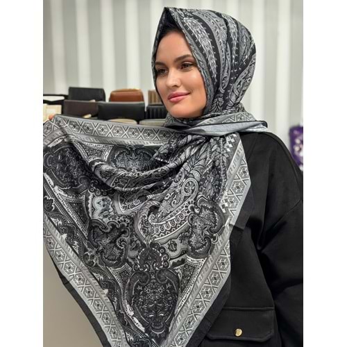 Büyük Etnik Desen Şal 1348 - Füme - TEK BEDEN - AZRA07683-60063