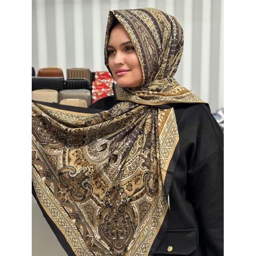 Büyük Etnik Desen Şal 1348 - Hardal - TEK BEDEN - AZRA07683-60066