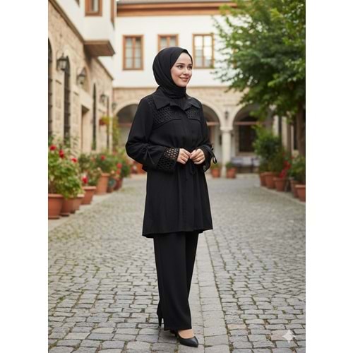Kolu Sıkmalı Yaka Kol File Takım 8600 - Siyah - 40 - AZRA07693-60129