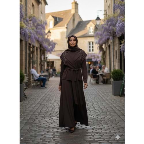 Yelekli Taşlı Elbise 7266 - Bordo - 40