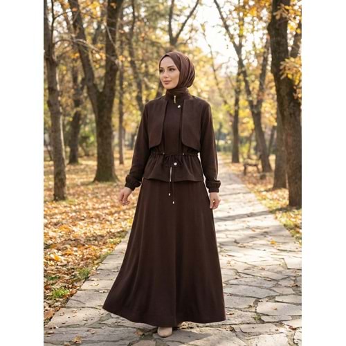Beli Sıkmalı Etekli Takım 1468 - Kahve Rengi - 42 - AZRA07698-60144