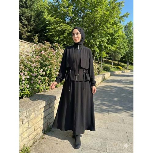 0801 Beli Sıkmalı Etekli Takım 1468 - Siyah - 38 - AZRA07698-60146