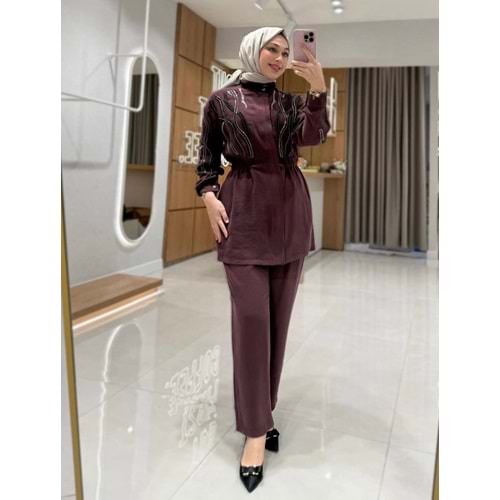 Taş İşlemeli Takım 1465 - Bordo - 40 - AZRA07699-60152