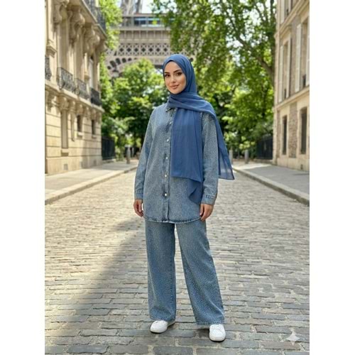 Full Taşlı Denim Takım 7469 - Açık Mavi - S-M - AZRA07703-60187
