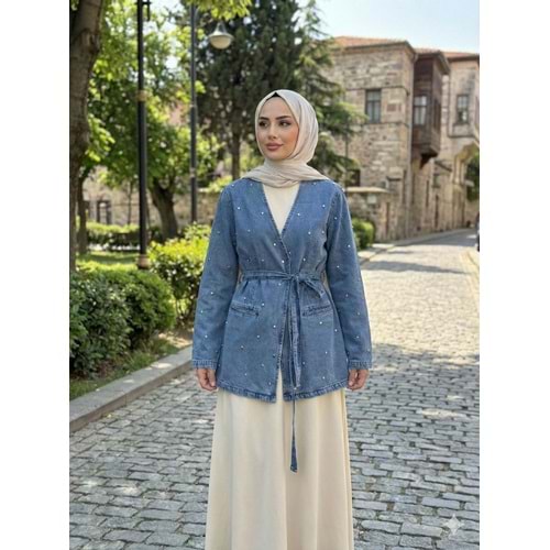 Zımba Detaylı Önden Bağlamalı Ceket 7472 - Açık Mavi - S-M - AZRA07705-60201