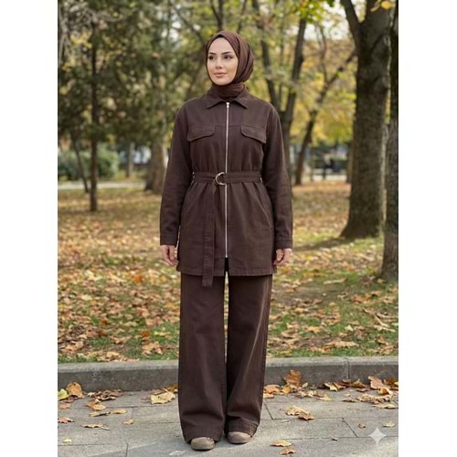 Kemerli Fermuarlı Takım 7424 - Acı Kahve - M-L - AZRA07707-60213