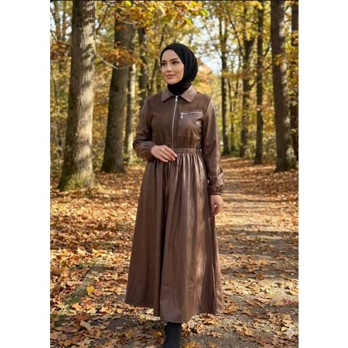 Soul Deri Görünümlü Elbise 12663 - Acı Kahve - M