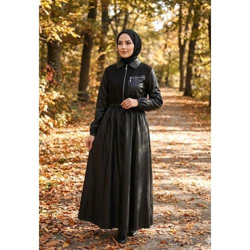 Soul Deri Görünümlü Elbise 12663 - Siyah - L