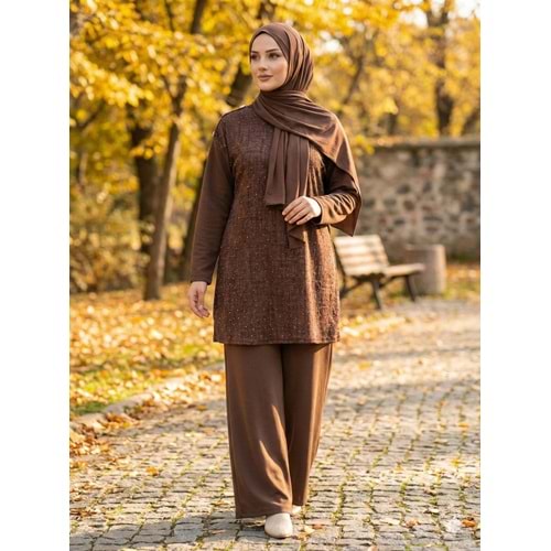 İpek Qupra Detaylı Takım 8187 - Acı Kahve - S-M