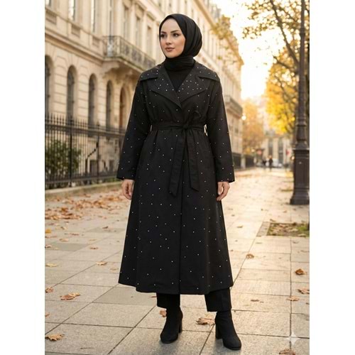 Zımbalı Trençkot 120234 - Siyah - 40