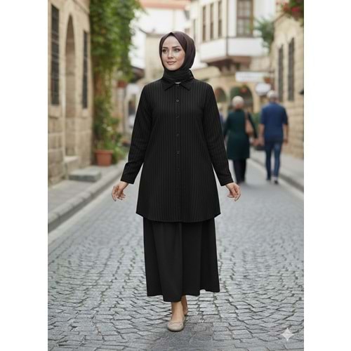 Belden Bağlamalı Modal Kumaş Gömlek 26742 - Siyah - S