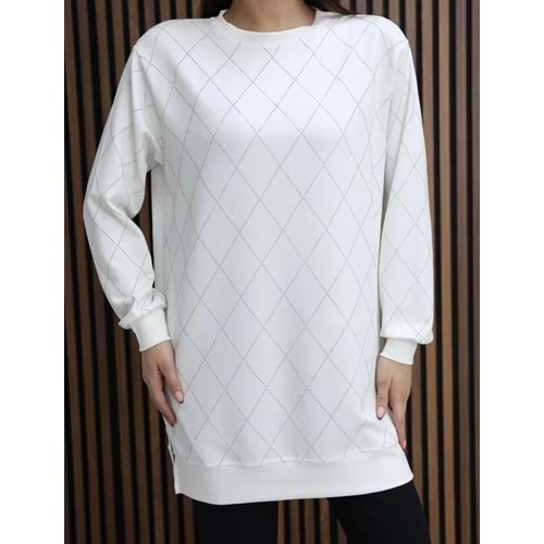 Baklava Taş Dizaynlı Tunik 26772 - Beyaz - S