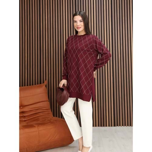 Baklava Taş Dizaynlı Tunik 26772 - Bordo - L
