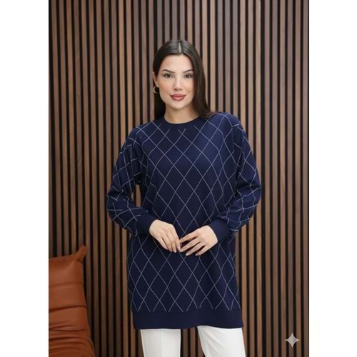 Baklava Taş Dizaynlı Tunik 26772 - Lacivert - S