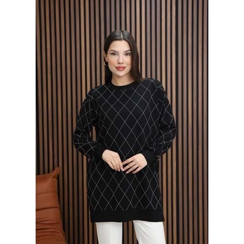 Baklava Taş Dizaynlı Tunik 26772 - Siyah - XL