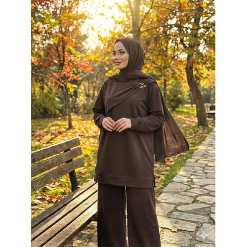 Pelerinli Aksesuar Detaylı Tunik 26777 - Acı Kahve - L