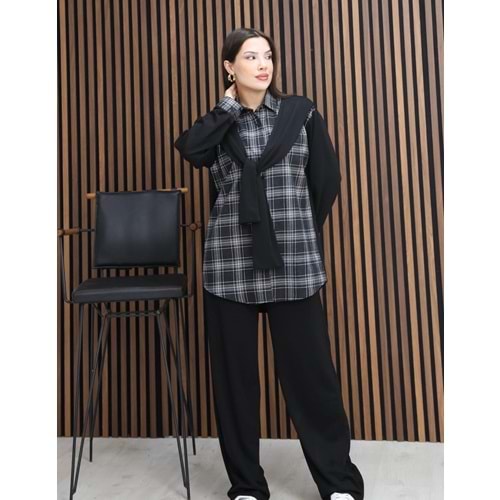 Ekose Garni Detaylı Detaylı Atkılı Takım 26837 - Siyah - L