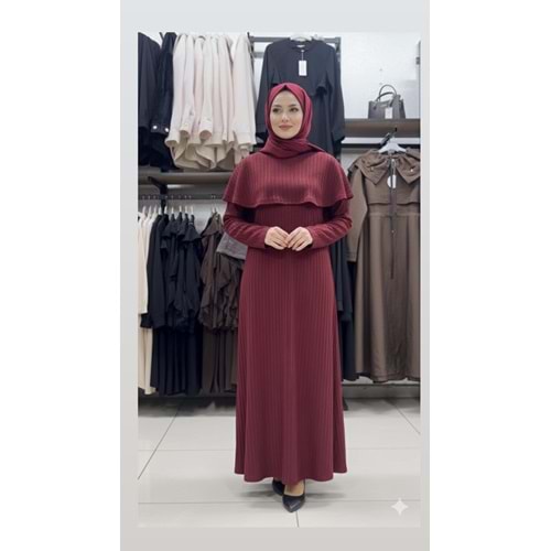 Pelerinli Elbise 1124 - Bordo - S