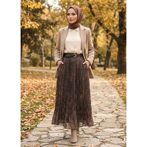 Baskılı Etek 3374 - Acı Kahve - L