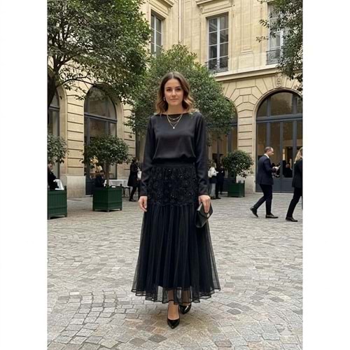 İthal İşlemeli Etek 38997 - Siyah - TEK BEDEN