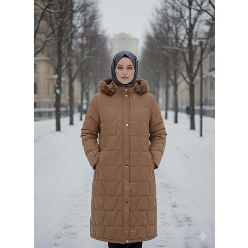 Baklavalı Şişme Mont 2600 - Kahve Rengi - 50