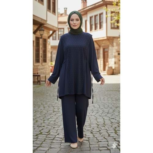 Yanı Sıkmalı Pullu Takım 1601 - Lacivert - 38-40 - AZRA07786-60834