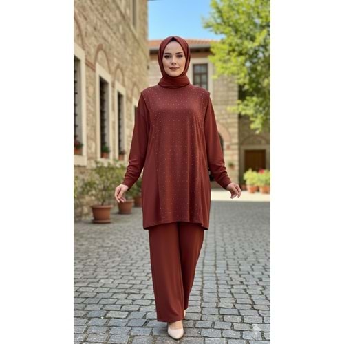 Yanı Sıkmalı Pullu Takım 1601 - Kiremit - 46-48 - AZRA07786-61755