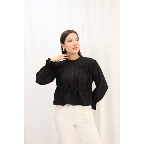 Belden Bağlamalı Kol Ağızı Lastikli Gömlek 26569 - Siyah - M - AZRA07788-60857