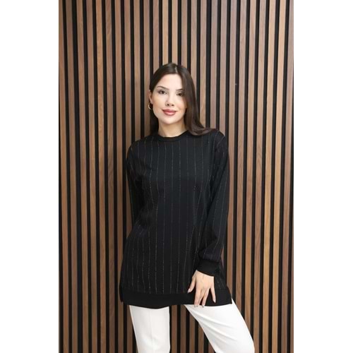 Şerit Taşlı Oysho Kumaş Tunik 26812 - Siyah - L - AZRA07789-60871