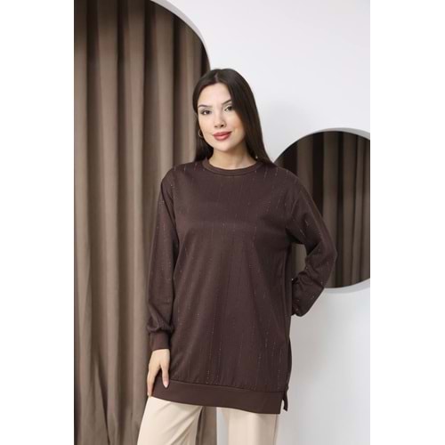 Şerit Taşlı Oysho Kumaş Tunik 26812 - Acı Kahve - L - AZRA07789-60875