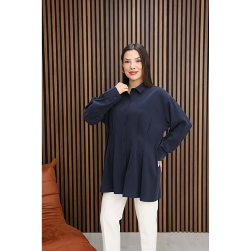 Ön Arka Pile Detaylı Modal Kumaş Gömlek 26773 - Lacivert - L - AZRA07790-60888