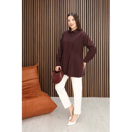Ön Arka Pile Detaylı Modal Kumaş Gömlek 26773 - Mürdüm - M - AZRA07790-60891